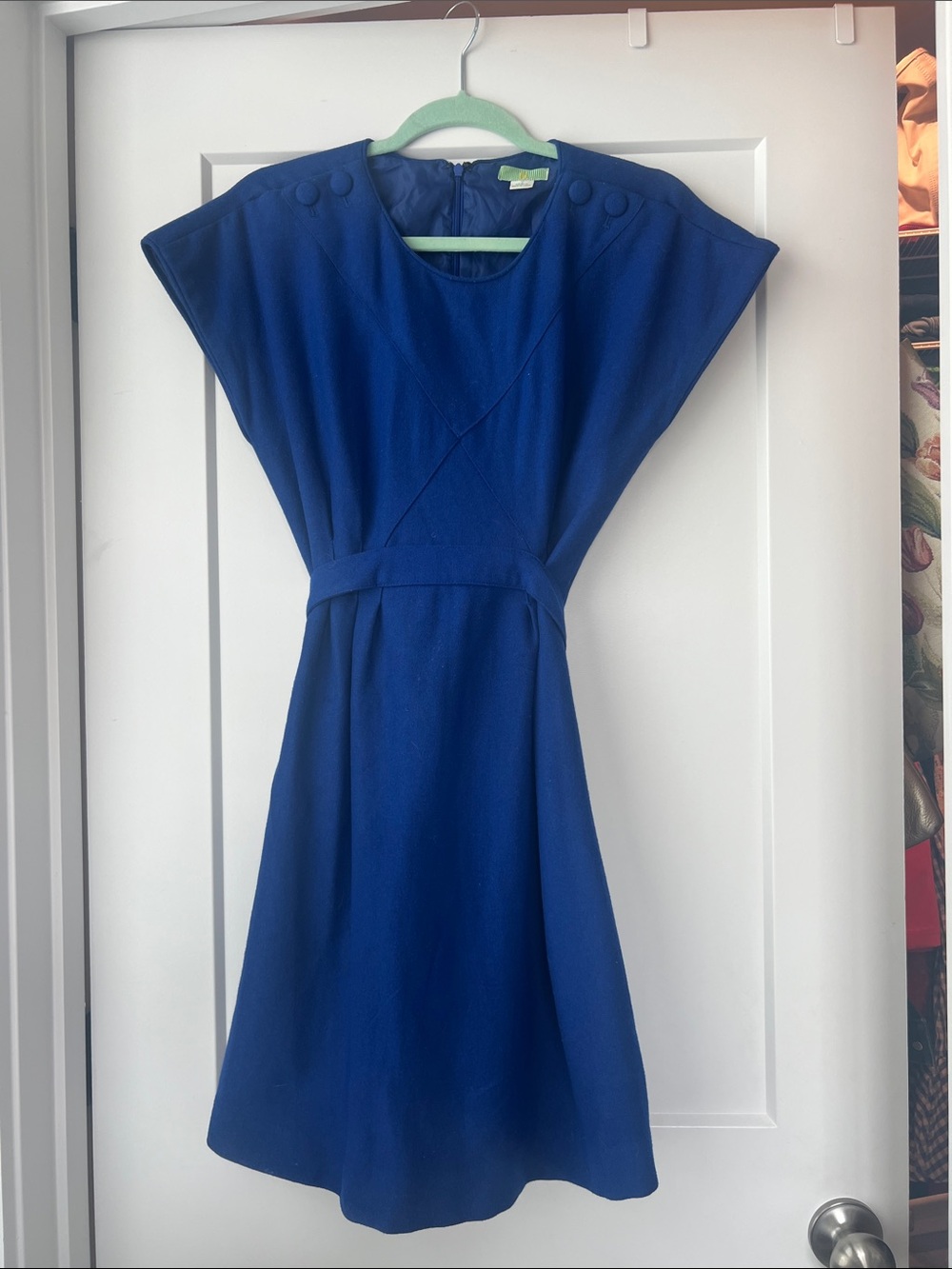 Anthropologie royal blue wool short sleeve dress size 0